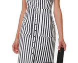 Black &amp; White Vertical Stripe Snap Button Down Front Midi Dress XS NEW - $16.62