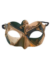Green Gold Small Venetian Masquerade Mardi Gras Mask Elastic Strap - £10.85 GBP