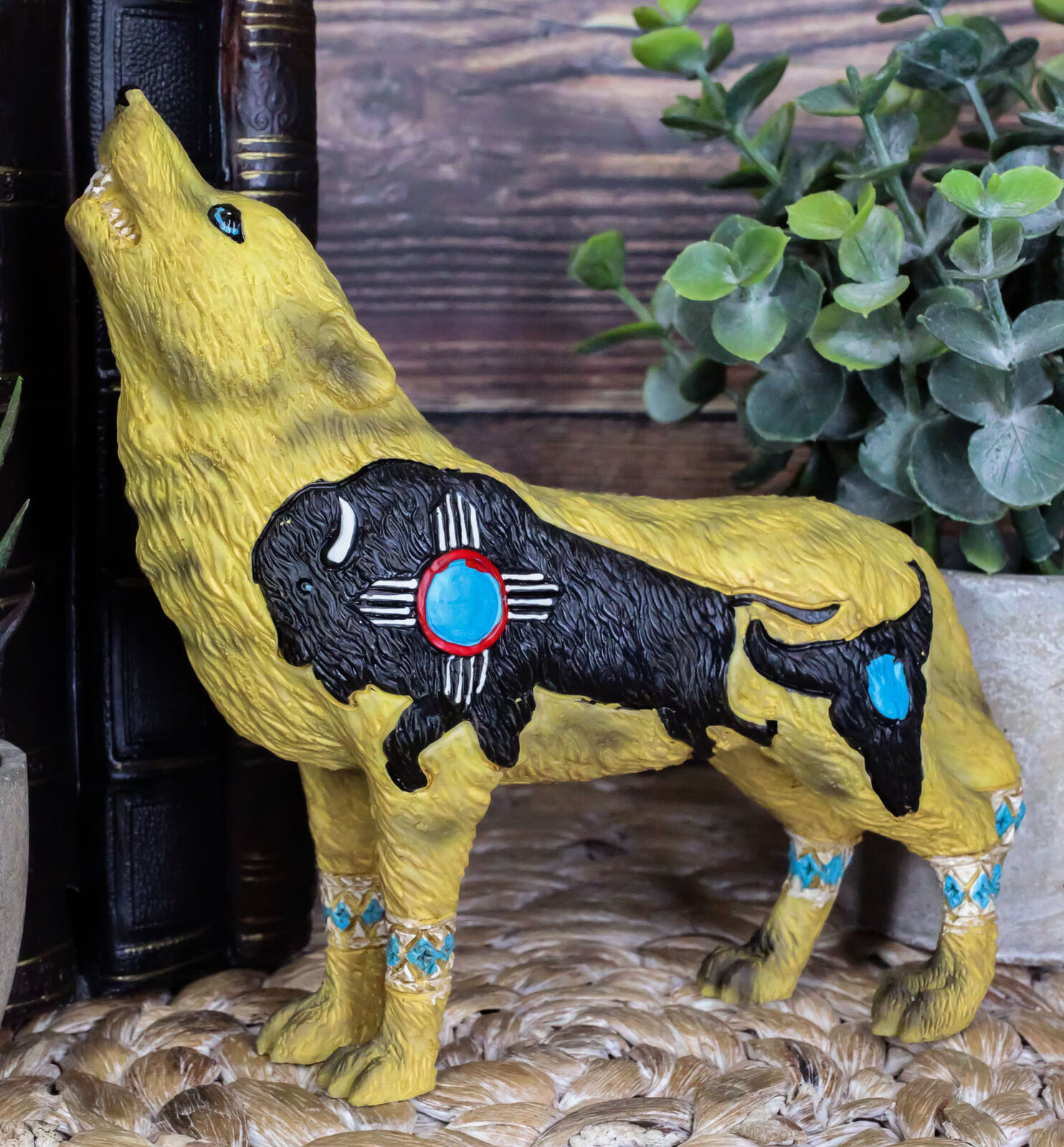 Howling Wolf Turquoise Buffalo Figurine Tribal Totem Animal Spirit Colle... - $27.99