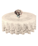 Lace Emilia Tablecloth - 70&quot; Round - Machine Washable Polyester with Ele... - $19.79