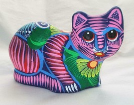 Colorful Hand-painted Ceramic Clay Pottery Seated Kitty Cat Figurine K7 - £11.09 GBP