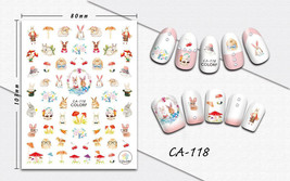 Nail art 3D stickers decal white gray rabbits red mushrooms berries CA118 - £2.63 GBP