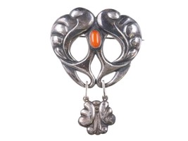 Atique Skonvirke 830 Silver Arts and crafts coral brooch - $341.55