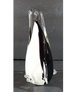 Murano Style Penguin Art Glass Paperweight Clear Bottom Black White 5 1/2&quot; - $17.81
