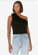 Milly Womens Size Small One Shoulder Tank Top Black Ruffled Hemline Crop... - £52.42 GBP