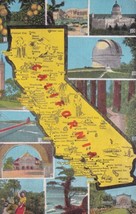 California CA Map Views Redwoods Cypress Golden Gate Serra Palm Postcard D56 - £2.30 GBP