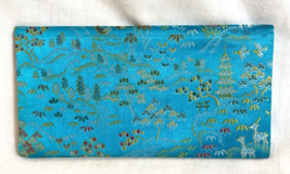 Vintage Chinese Silk Checkbook/Notebook Cover Turquoise 7.25&quot; - £7.58 GBP