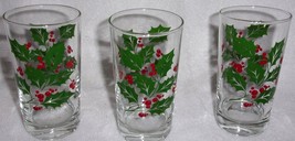 Vintage Three Libby Holly Leaf Glass Tumblers - £6.31 GBP