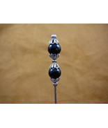 U-255-18 two smooth black glass silver beads hatpin Pin I love hat pins ... - £8.17 GBP