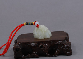 Chinese White Hetian Jade Pendant w Frog on Lotus Root - £39.96 GBP