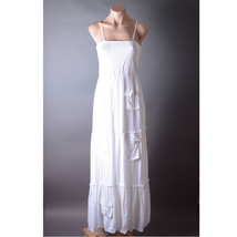 White Smocked Stretchy Tiered Bohemian Summer Beach Casual Long Maxi Dre... - $68.56 CAD