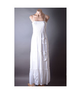 White Smocked Stretchy Tiered Bohemian Summer Beach Casual Long Maxi Dre... - $68.56 CAD