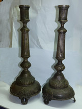 Pair Antique 19C Fraget Warsaw Poland SilverPlt Judaica Sabbath Candlest... - £230.97 GBP