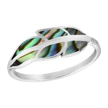 Floating Feather Abalone Shell Inlays Sterling Silver Ring-6 - £11.85 GBP