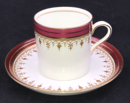 Aynsley Durham Maroon Bone China Flat Demitasse Espresso Coffee Cup w/ S... - £9.60 GBP