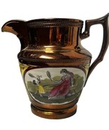 Antique Copper Luster Lustre Jug Pitcher Badminton Racquet Sport Mother ... - $135.78 CAD