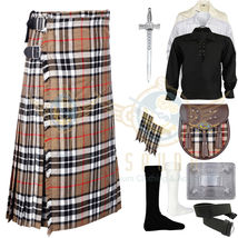 Scottish Men&#39;s Dress Traditional Camel Thompson Tartan 8 yard Kilt &amp; Accessories - $100.00