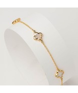 Mother of Pearl Four Leaf Clover Bracelet in 14K Gold-Good Luck Cross - $6,738.81 MXN