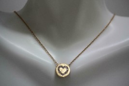Fine 18K Rose Italy Gold Diamond Accent Heart Circle Pendant Chain Necklace 16&quot; - £556.44 GBP