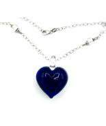 MILROS Italy 14K White Gold Foiled Royal Blue Glass Heart Pendant Necklace - £232.76 GBP