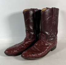 Justin Ostrich Boots Men Sz 8 B Burgundy Red Leather Full Quill Western Vintage - £79.12 GBP