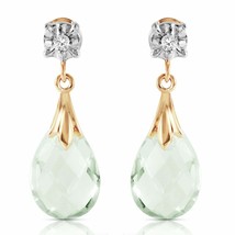 6.06 Carat 14K Solid Yellow Gold Stud Gemstone Earrings Diamond &amp; Green Amethyst - £300.92 GBP