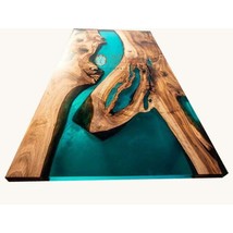 Green Resin River Epoxy Resin Solid Acacia Wood Epoxy Dining Table Top Home Deco - £429.44 GBP+