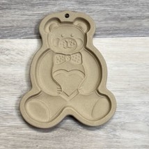 Vintage The Pampered Chef Clay Cookie Mold Teddy Bear 1991 Stoneware EUC Heart - £3.91 GBP