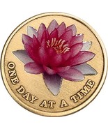 Pink Lotus Flower One Day at A Time Serenity Prayer Medallion Chip - £8.55 GBP