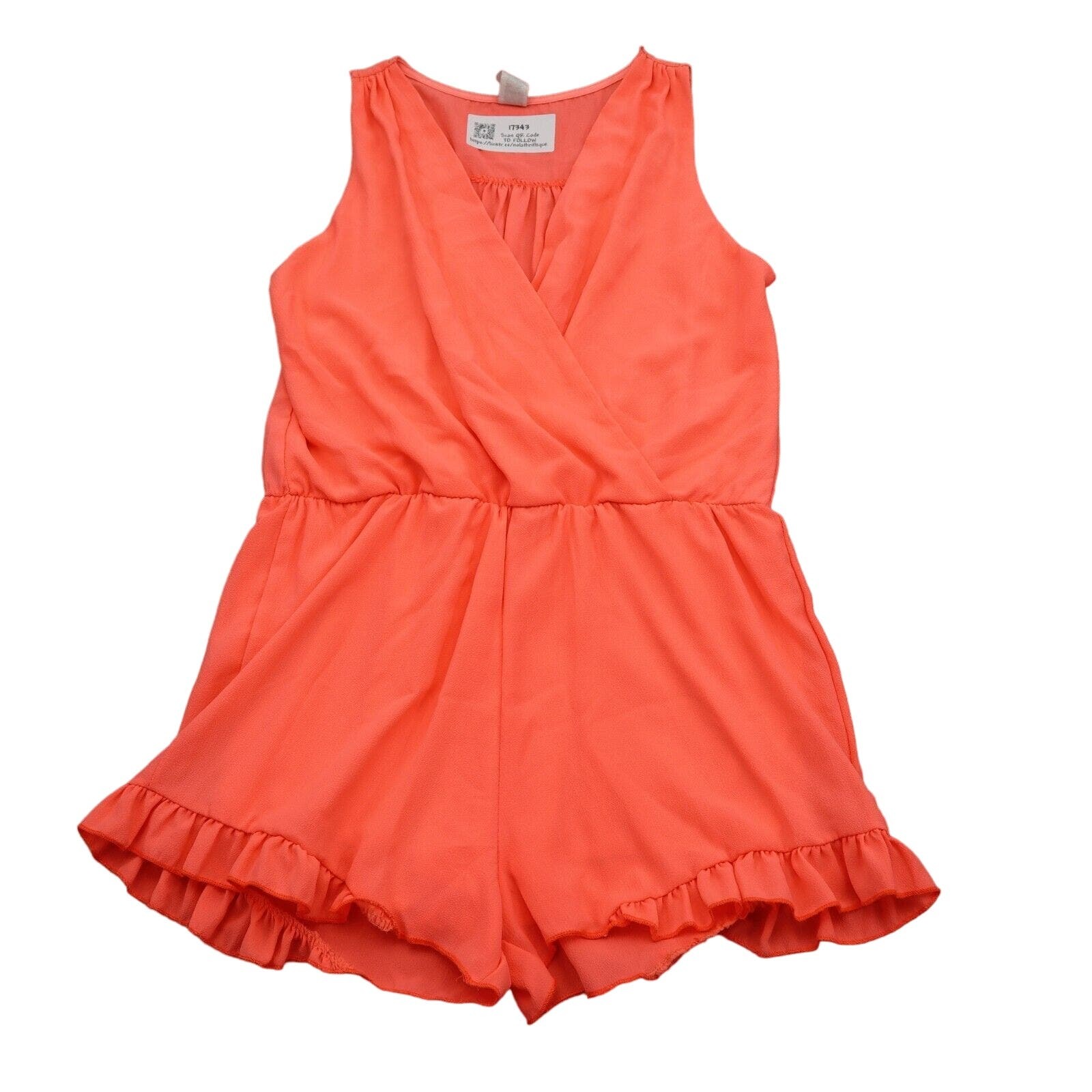 Primary image for Coco Avante Romper Womens S Orange Sleeveless V Neck Ruffled Hem Casual Outfit