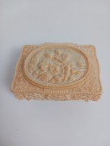 Vtg Victorian Scene Ornate Plastic Trinket Jewelry Box Hong Kong w/Mirror - $13.72