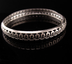 Sterling Bangle - greek key - reticulated metalwork - 7&quot; silver bracelet... - £60.09 GBP