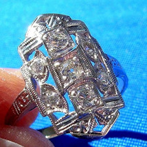 Earth mined Diamond Deco Statement Engagement Ring Vintage Style 14k White Gold - $35,530.26 MXN