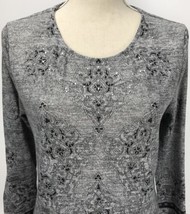 White Stag Grey Knit Bling Front S Shirt Top Long Sleeve Tunic Geometric... - $19.99