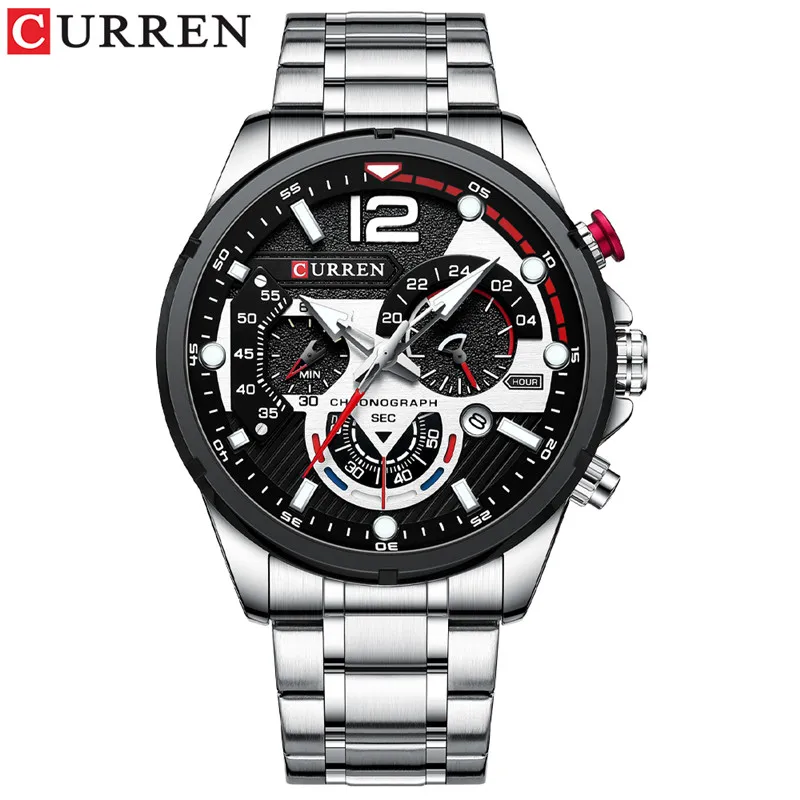 Watch CURREN Man WristWatch Waterproof  Men Watch    Silver Stainless Steel  Mal - £46.29 GBP