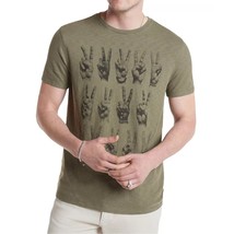 John Varvatos Men's Short Sleeve Peace Sign Hand Rows Graphic Crew T-Shirt Moss - £53.34 GBP