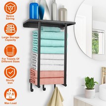 2 Tier Wall Mounted Towel Rack Metal Towel Holder Hanger Bathroom Storage Shelf - £36.16 GBP