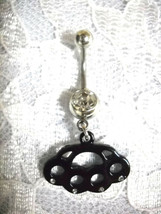 Black Brass Knuckles Duster Charm W Crystal Accents Clear Cz Belly Button Ring - £4.78 GBP