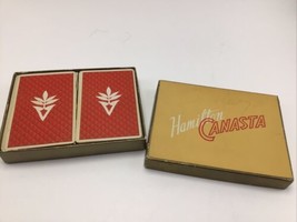 Hamilton Playing Cards Canasta Red White Floral 2 Deck Box Vintage - $17.14