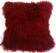 Mongolian Sheepskin Red Throw Pillow, Complete with Pillow Insert - £62.89 GBP