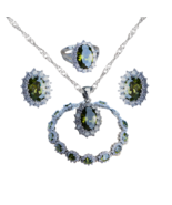 Anyco Jewelry Set 4Pcs Olive Halo Style Zircon 925 Silver Floral - €55,47 EUR