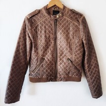 Forever 21 Ladies Faux Leather Bomber Quilted Jacket Brown Biker Sz M *R... - $35.00