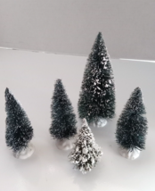 Bottle Brush Christmas Trees Flocked White Base Village Lot of 5 Vintage - £10.23 GBP