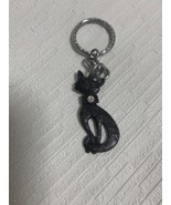 Retro black cat keychain metallic elegant - $22.77