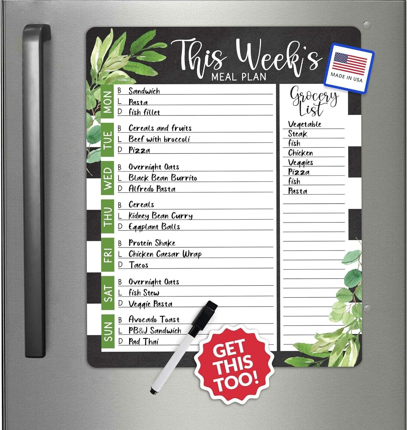 Farmhouse Greenery Magnetic Meal Planner | Weekly | Calendar &amp; Planners - $19.99