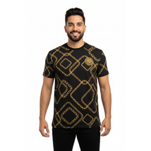 Mens PLATINI Sports Shirt With Rhine Stones Medallion Chain STT7626 Black Gold image 6