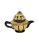 Mary Engelbreit Mini Yellow Teapot Shaped Trinket Box Floral Hinged Lid ... - $22.00