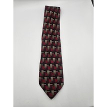 Fenzia Men&#39;s 100% Silk Handmade Tie Red Gold Square Rectangle Pattern 60&quot; - $12.60