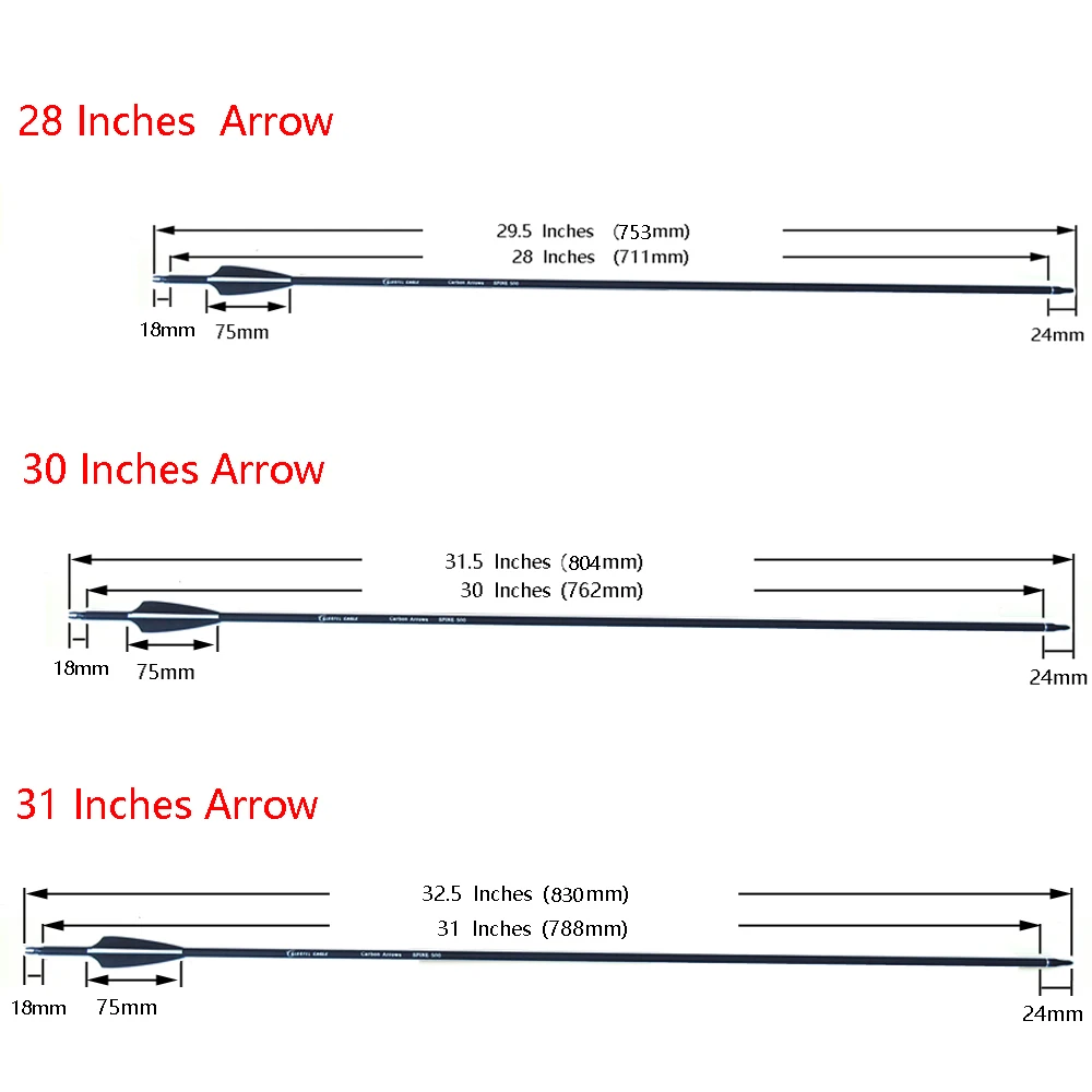 Sporting Carbon Arrow 28 Inch 30 Inch 31 Inch Spine 500 with Replaceable Arrowhe - £33.78 GBP