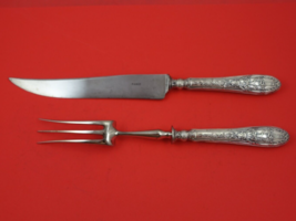 French Sterling Silver Steak Carving Set 2pc HH WS Basket of Flowers Bow... - $137.61